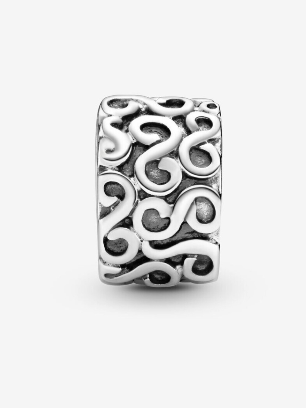 EUC Pandora Sterling Silver Swirl Clip Charm Bracelet Necklace Neutral Romantic